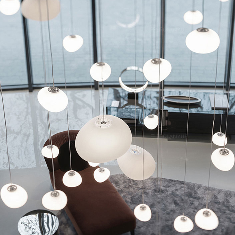 Danish Creative Pebble Chandelier Loft Apartment Duplex Spiral Staircase Pendant Light