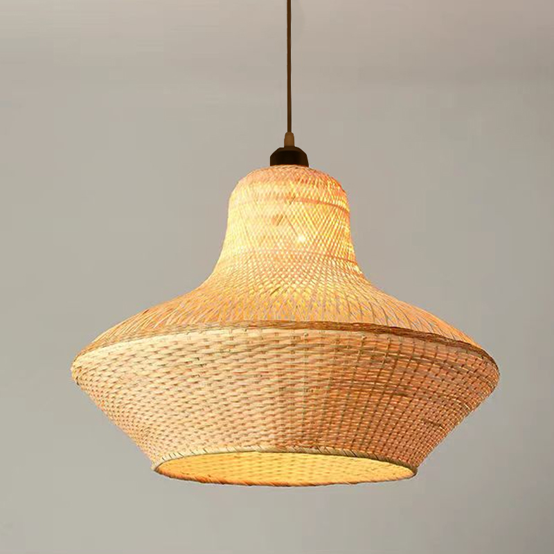 Natural Bamboo Pendant Lighting Hardwired Handmade Lampshade