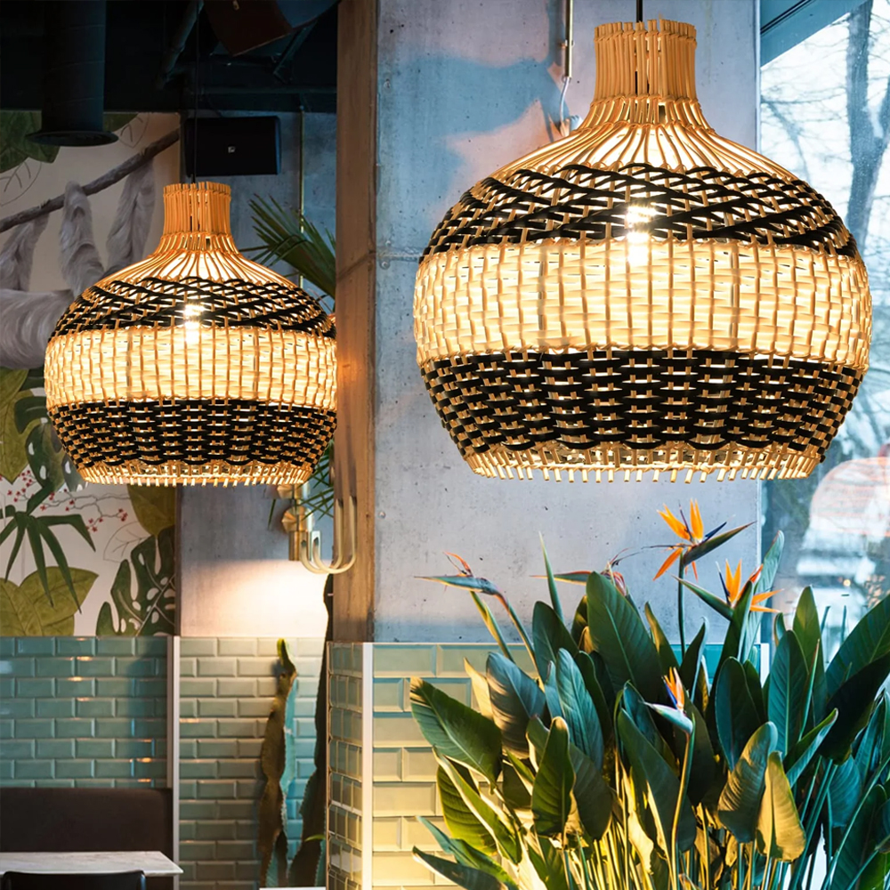 Modern Home Dining Room Decor Rattan Pendant Light Handmade Hanging Lampshade