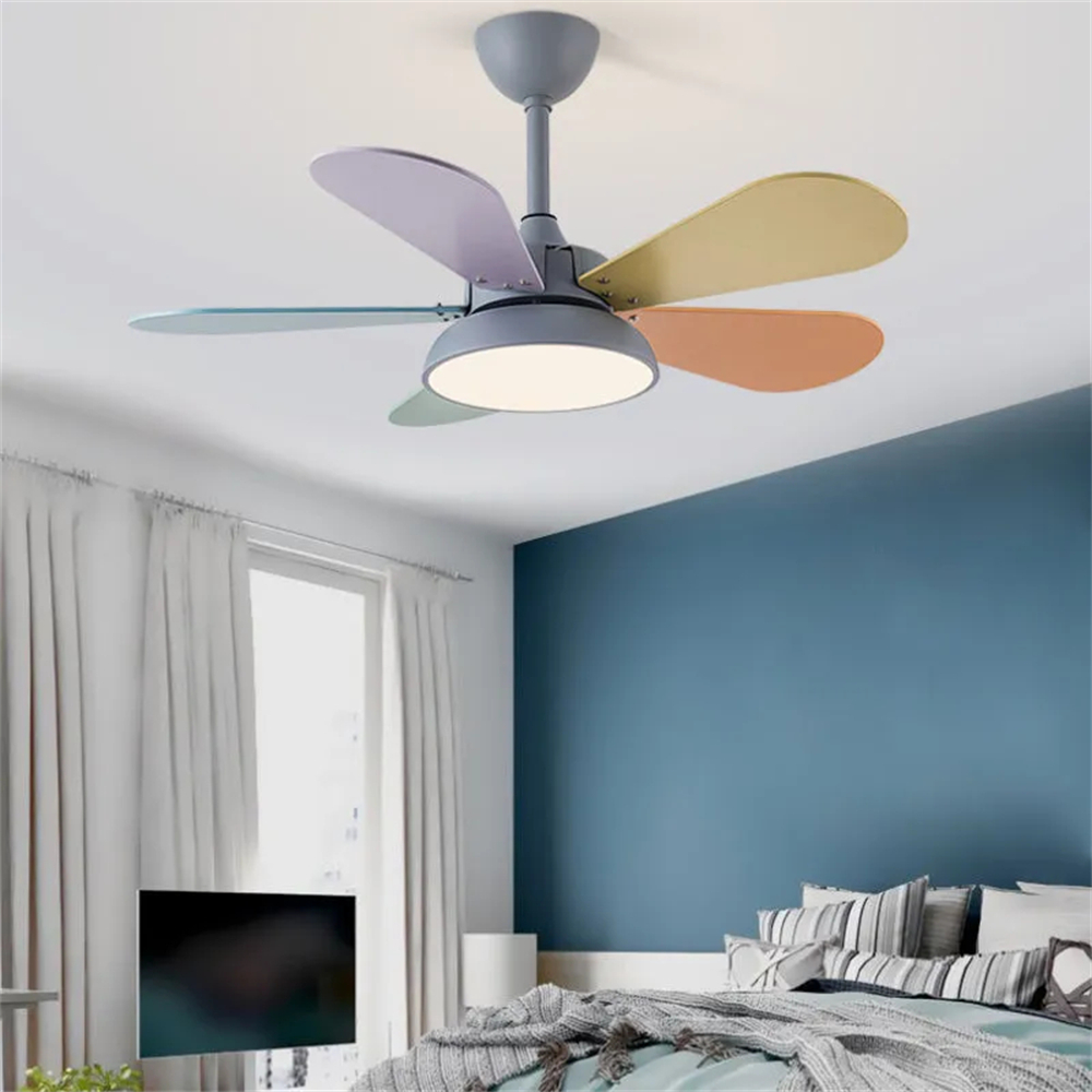 Nordic Style Macaron Color Matching Fan Integrated Silent LED Pendant Light