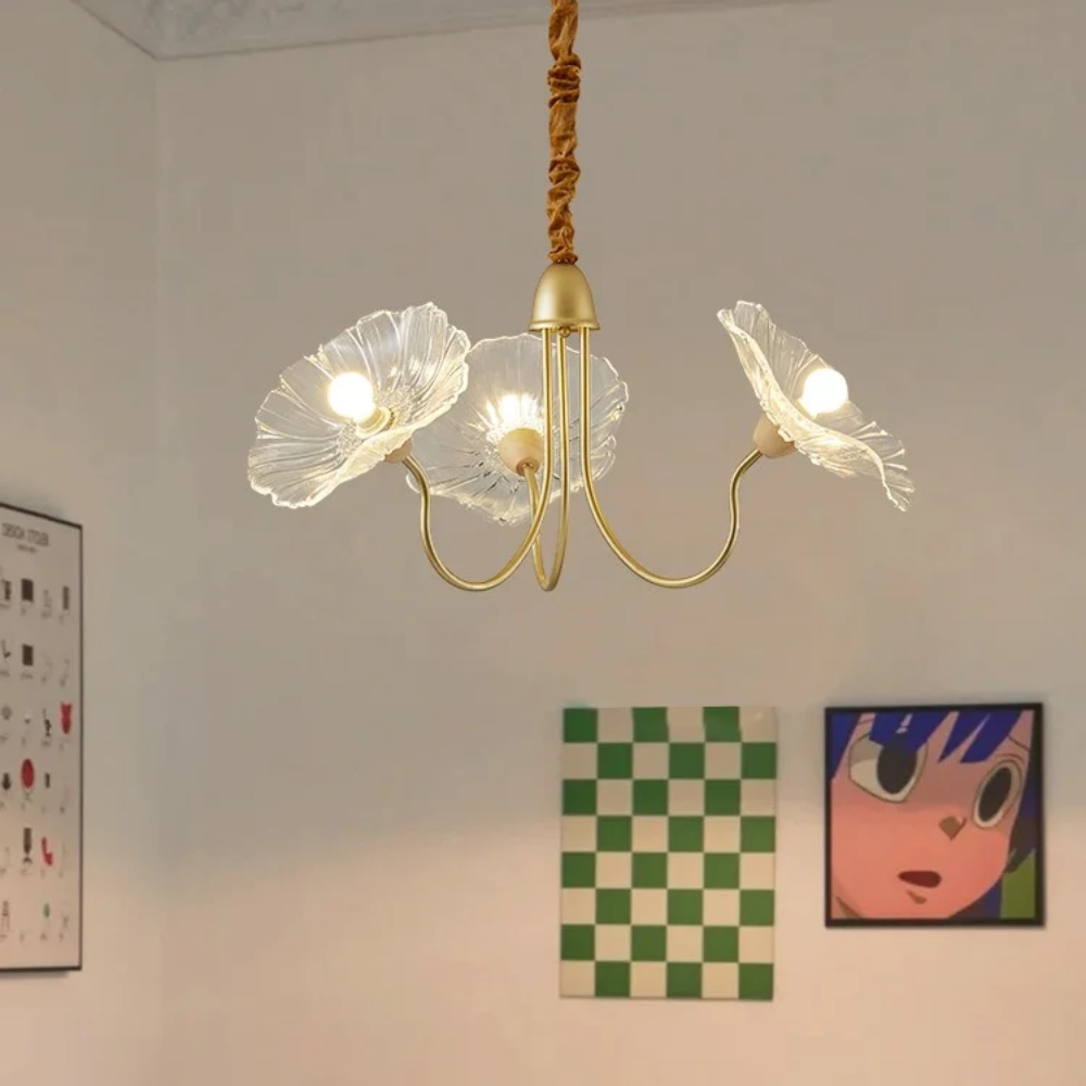 Nordic retro lotus style glass pendant light luxury living room and dining room light