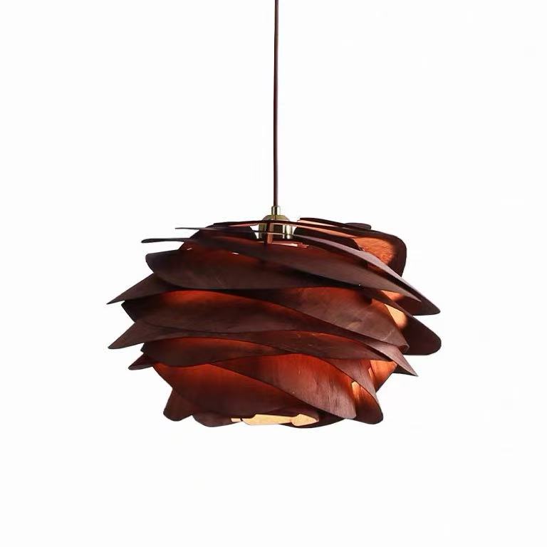 Wabi Sabi Artisanal Retro Rose Shape Solid Wood Pendant Light