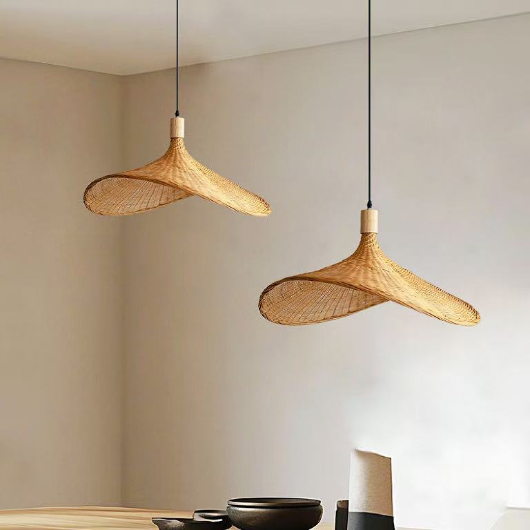Farmhouse Handmade Bamboo Wicker Straw Hat Pendant Light Shade