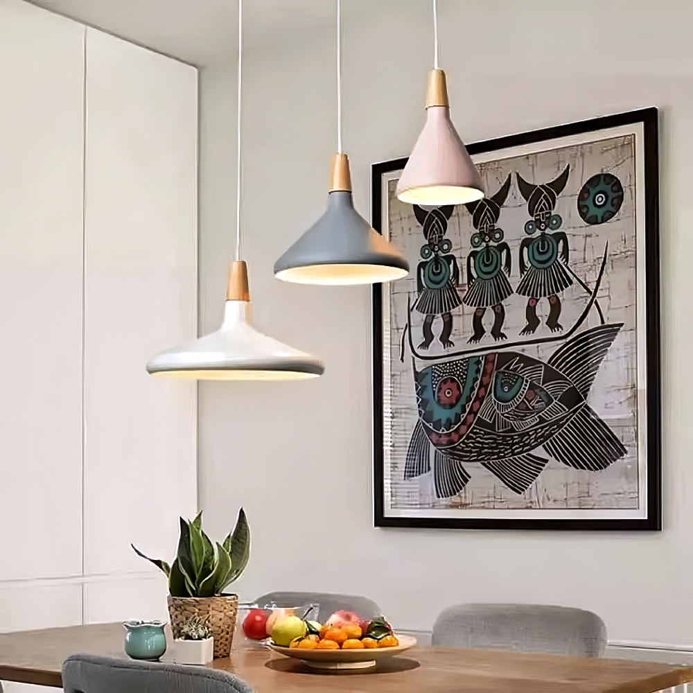 Danish macaron conical metal pendant light