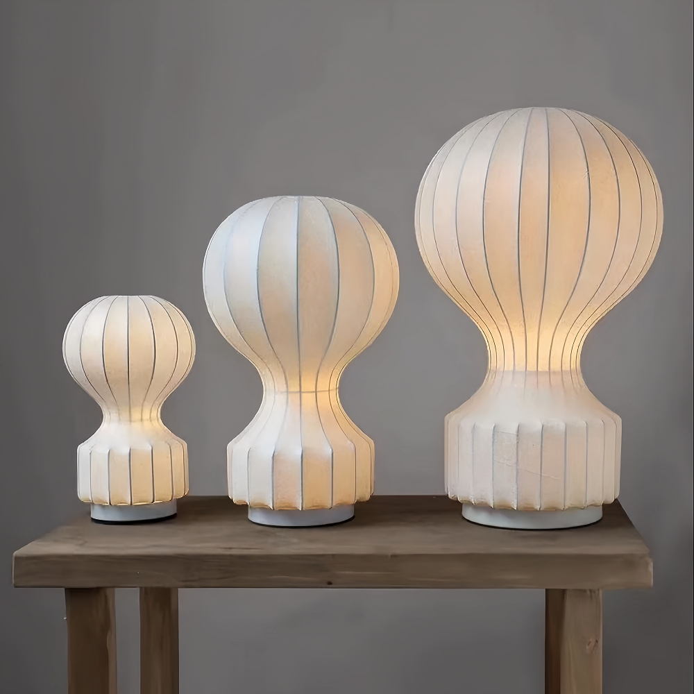 Japanese Wabi Sabi Style Minimalist Silk Table Lamp Hot Air Balloon Shaped Bedside Lamp