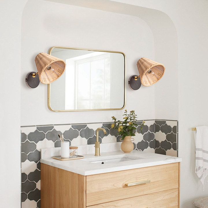 Japanese Style Simple Rattan Woven Bedside Wall Lamp