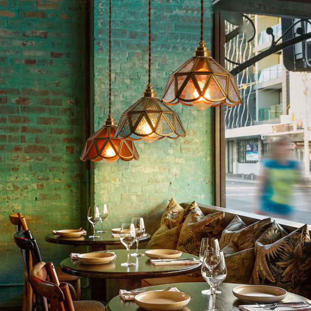 American Retro Artistic Brass Colored Glass Pendant Light Bedside Glass Lamp