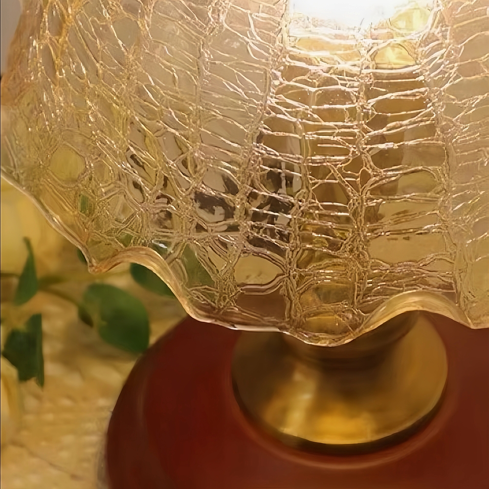 Vintage French Style Floral Glass Table Lamp Solid Wood Bedside Lamp