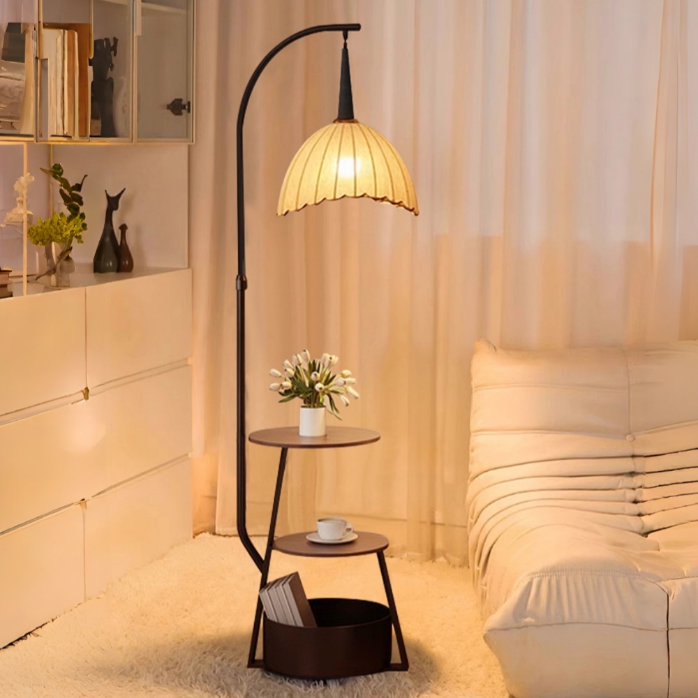 Medieval-Style Living Room Storage Shelf Integrated Floor Lamp