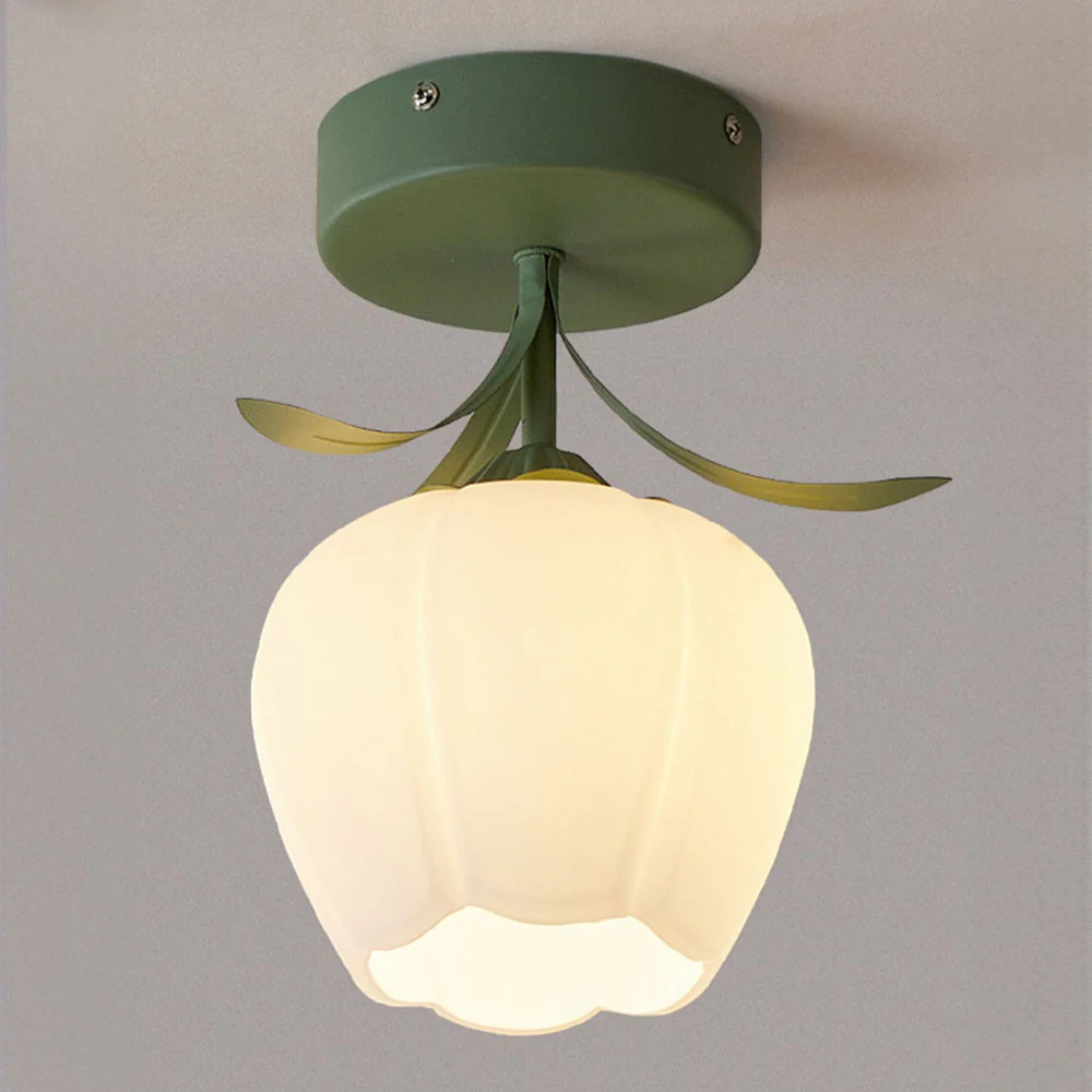 French cream style corridor balcony entrance flower bud shaped glass ceiling light