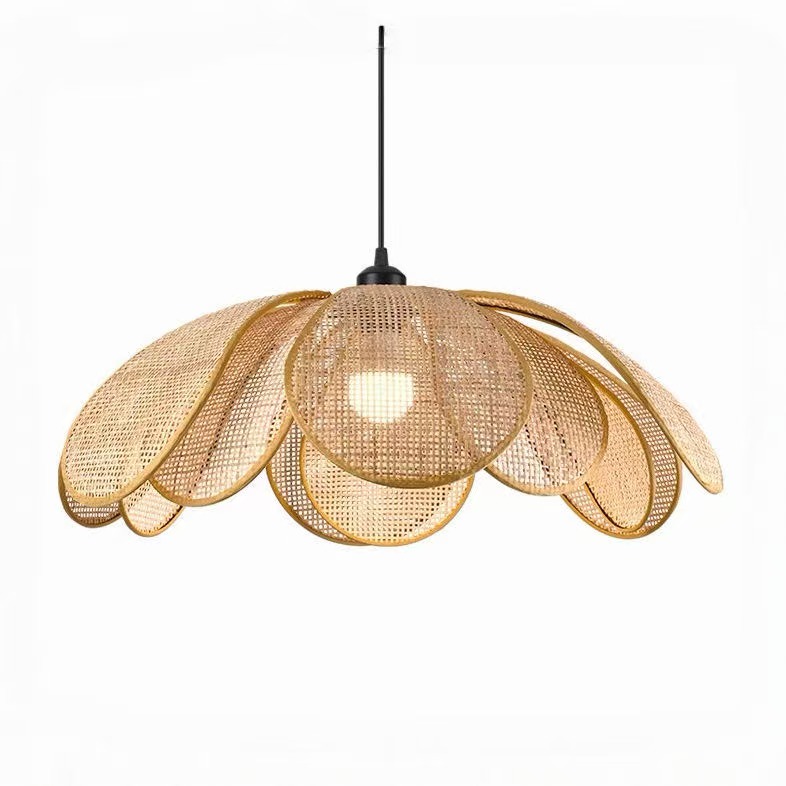 Rattan Petal Rustic Pendant Lamp Shade Japanese Wabi-sabi Flush Mount Lighting