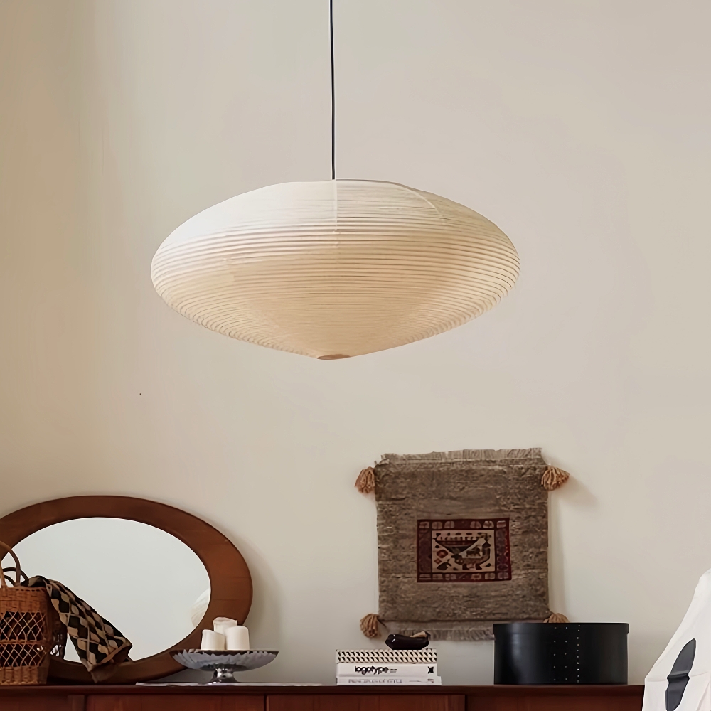 Japanese Wabi-Sabi Style Origami Disc-Shaped Pendant Light