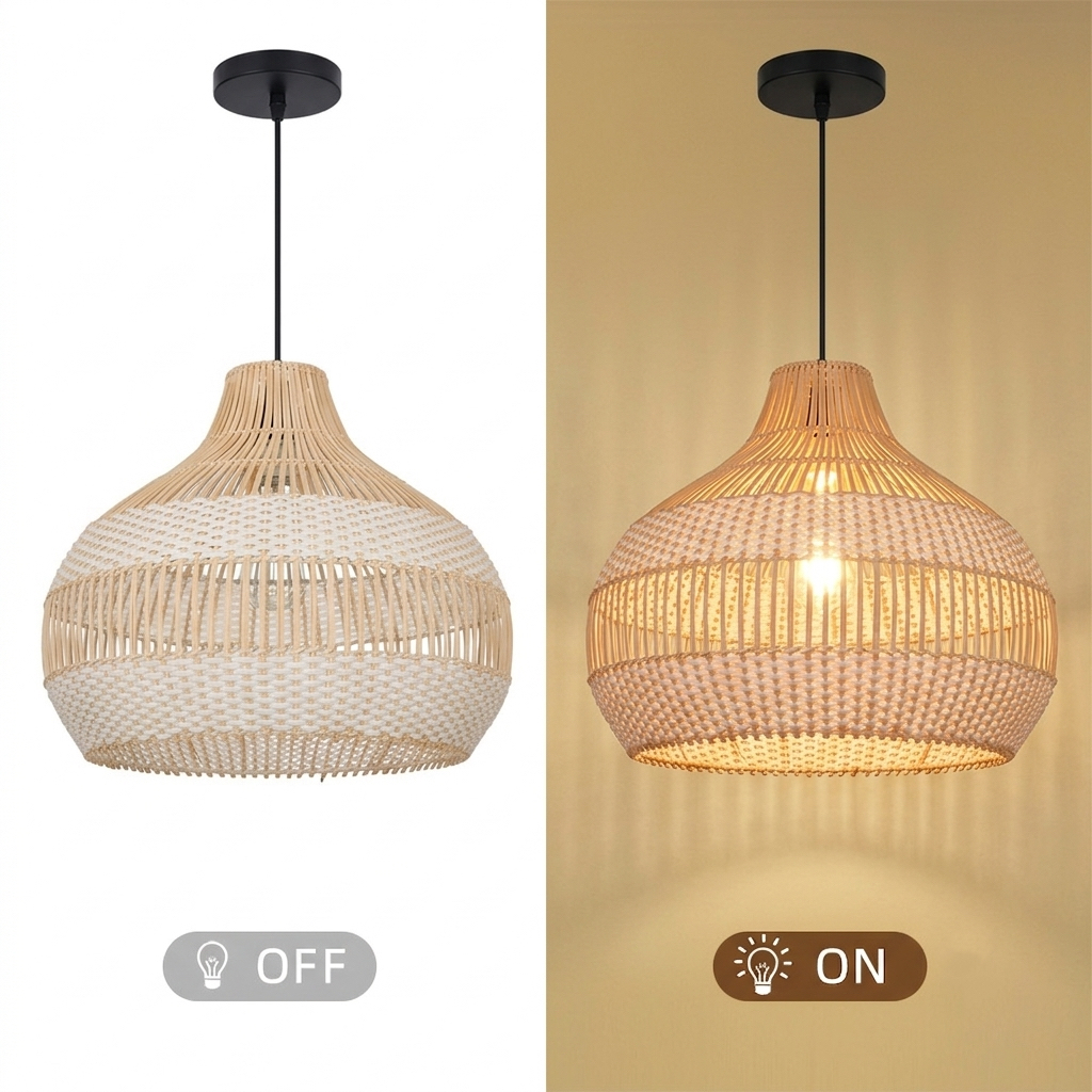 Boho Vintage Rattan Pendant Light Southeast Asian Woven Ceiling Lamp