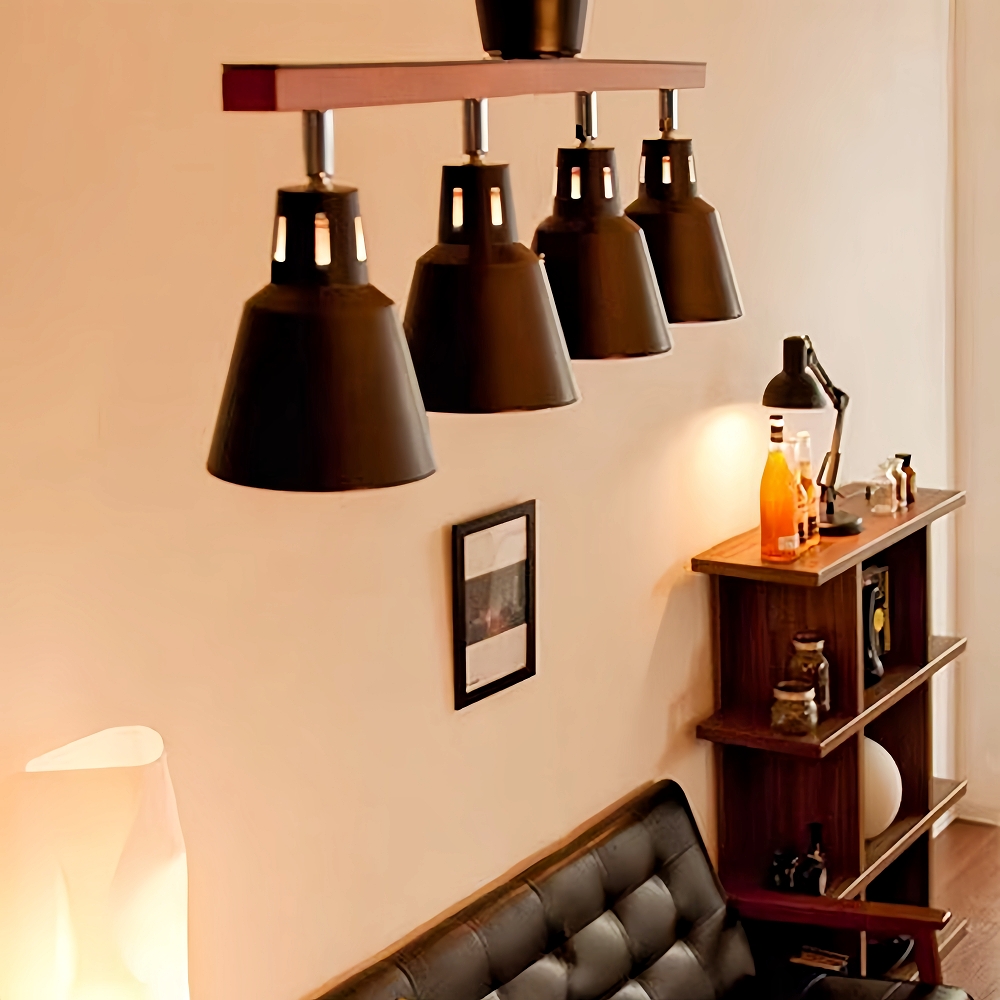 Japanese Style Solid Wood Track Multi Head Ceiling Light