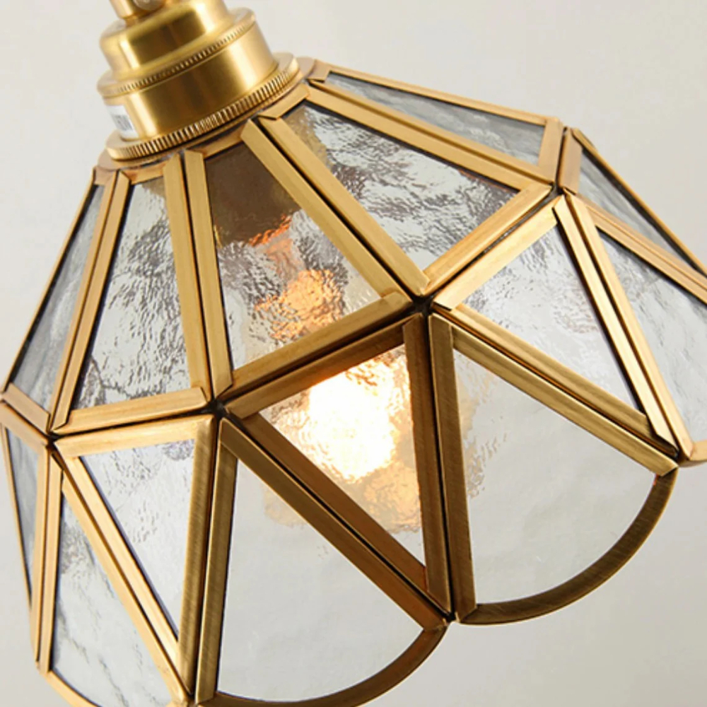 American Retro Artistic Brass Colored Glass Pendant Light Bedside Glass Lamp