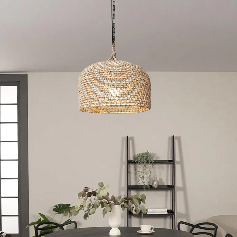 Retro Rattan Pendant Lights Kitchen Island Decor Hemp Rope Woven Lampshade