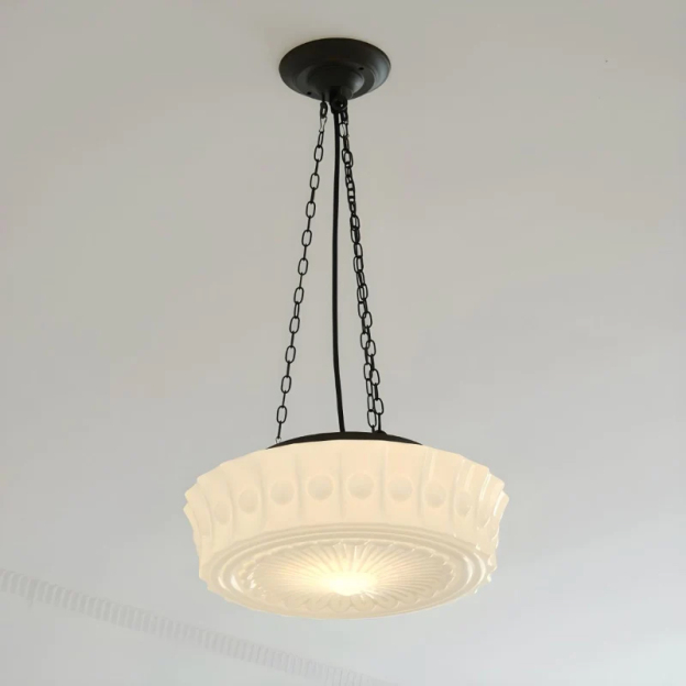 Living Room White Glass Chandelier Vintage Round Pendant Light