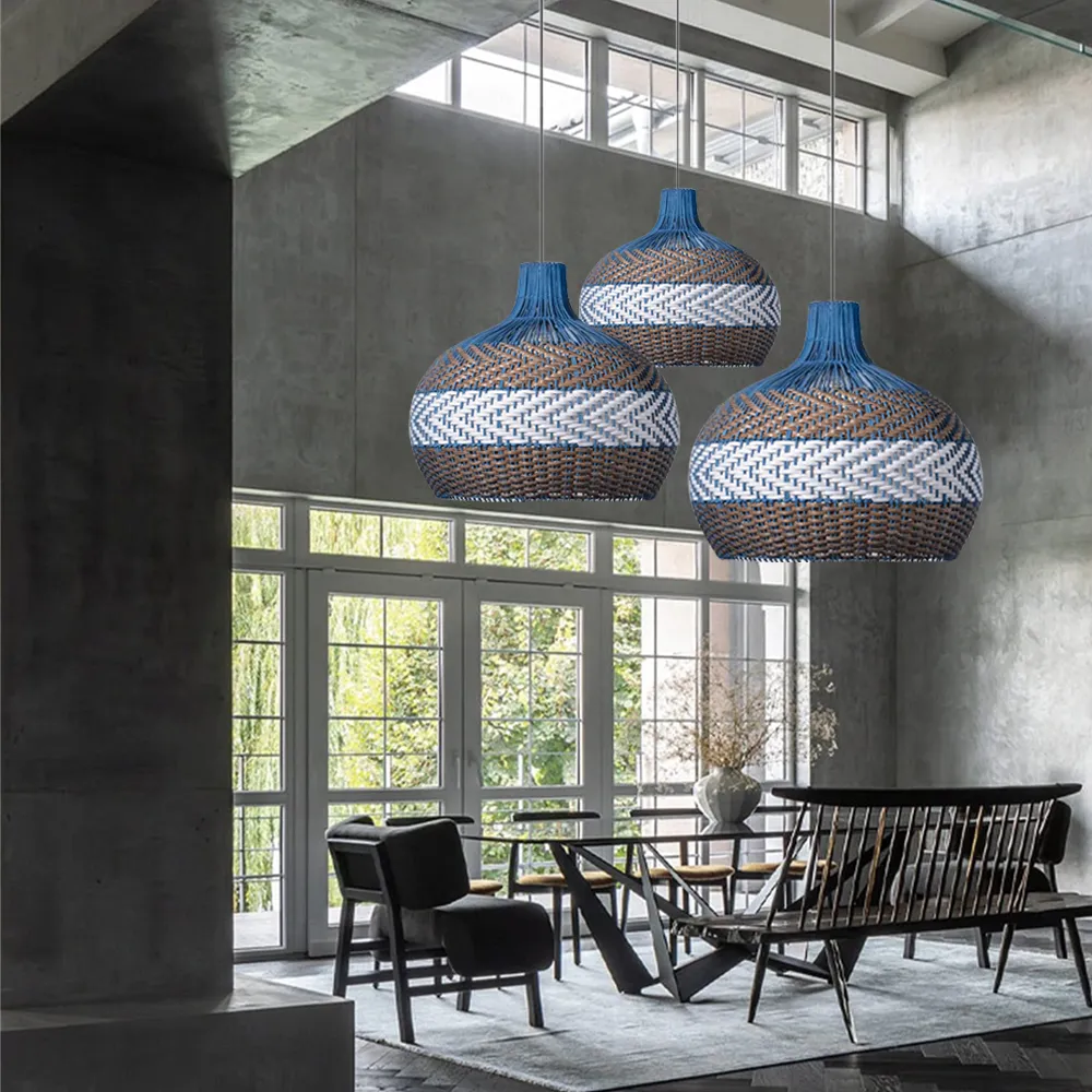 Azure Blue Rattan Pendant Light Minimalist Home decor Lighting