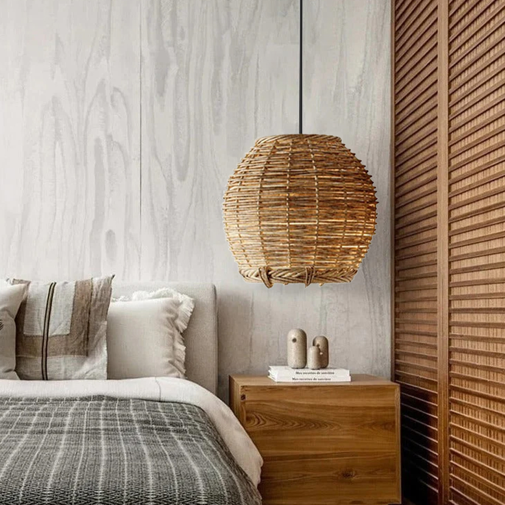 Wabi-Sabi Interior Design Rattan Pendant Light Living Room Bedroom Hanging Lighting Lamp Shade