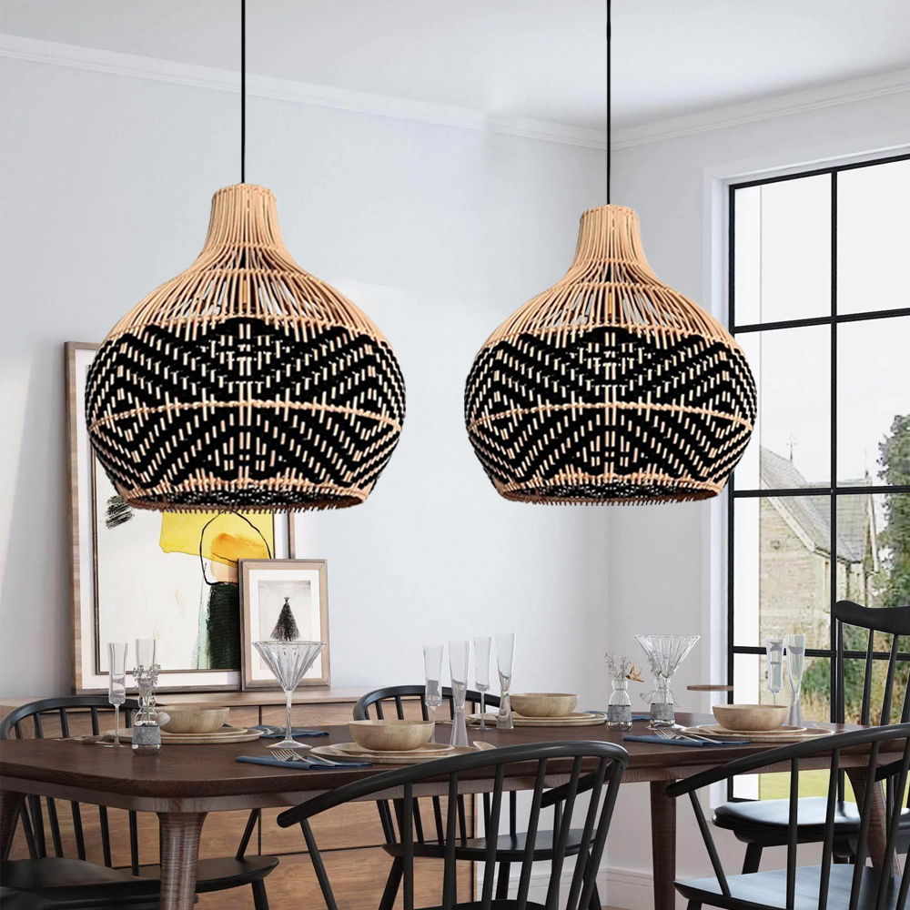 Florida Black Rattan Pendant Light Fixture For Kitchen Island