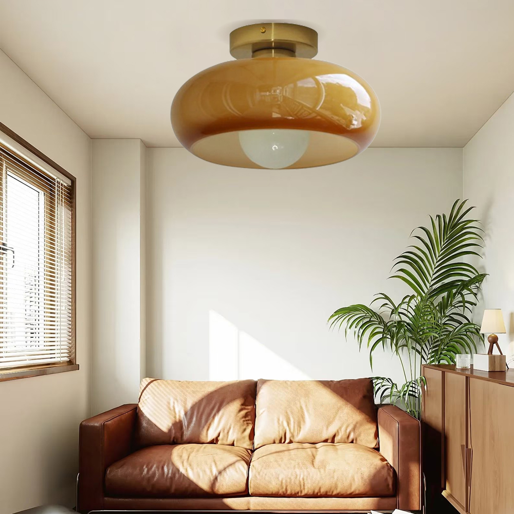 Retro Balcony Room Glass Ceiling Lamp Medievil Entrance Hall Bauhaus Corridor Aisle Study Light Fixture