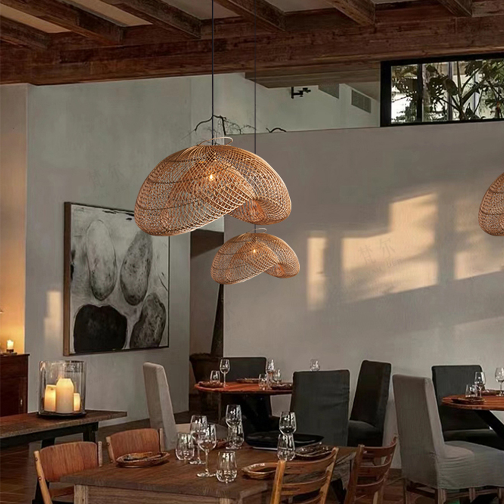 Wabi-Sabi Style Japanese Rattan Pendant Light Fixture For Living Room