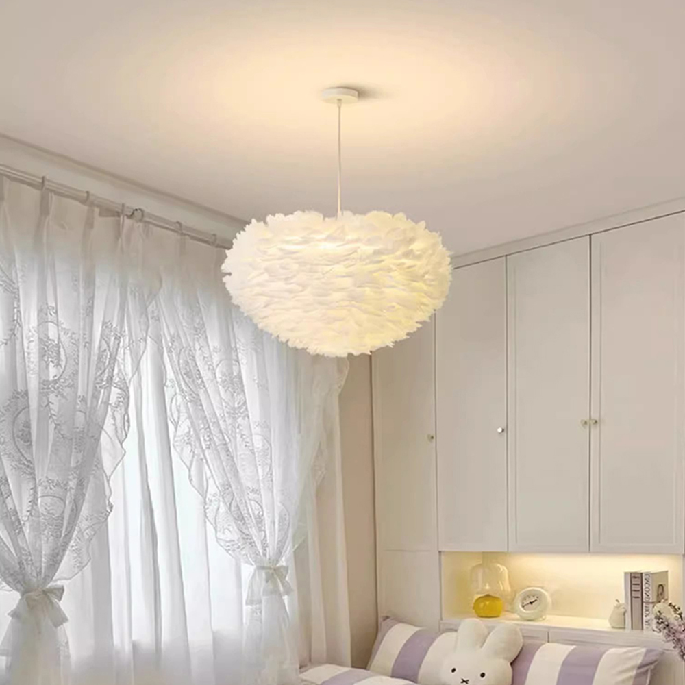 Nordic Dimmable Feather Chandelier Simple Bedroom Eye Protection Pendant Lighting