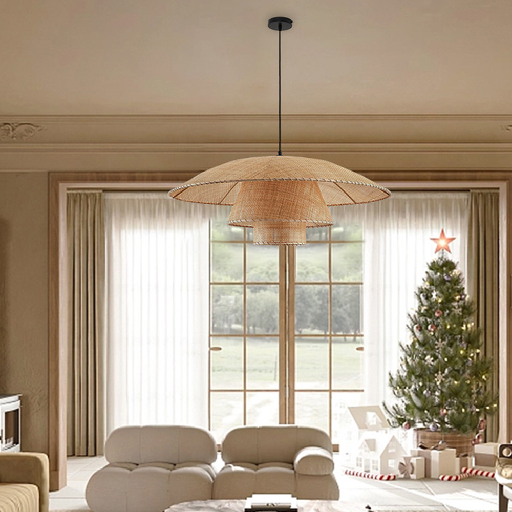 Japanese Rattan Chandelier Contemporary Bamboo Pendant Light