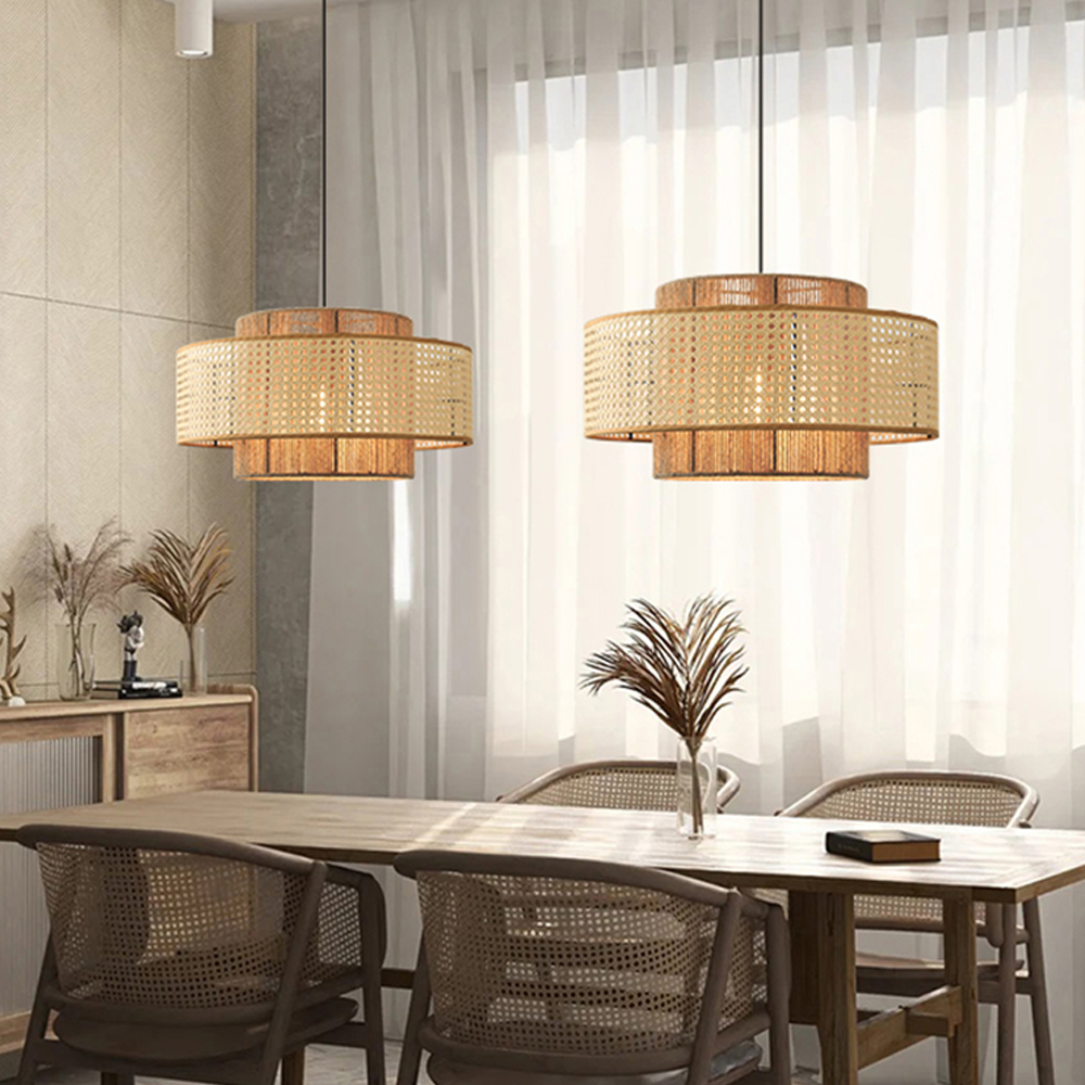 Commercial Restaurant Rattan Pendant Light Fixture Wabi-sabi Rope Woven Lantern Chandelier