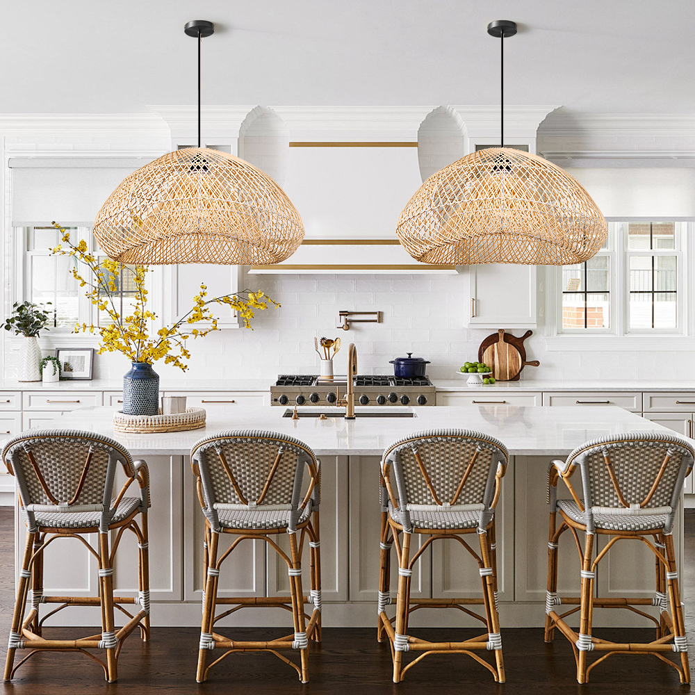 Wabi-Sabi Style Japanese Rattan Pendant Light Fixture For Living Room