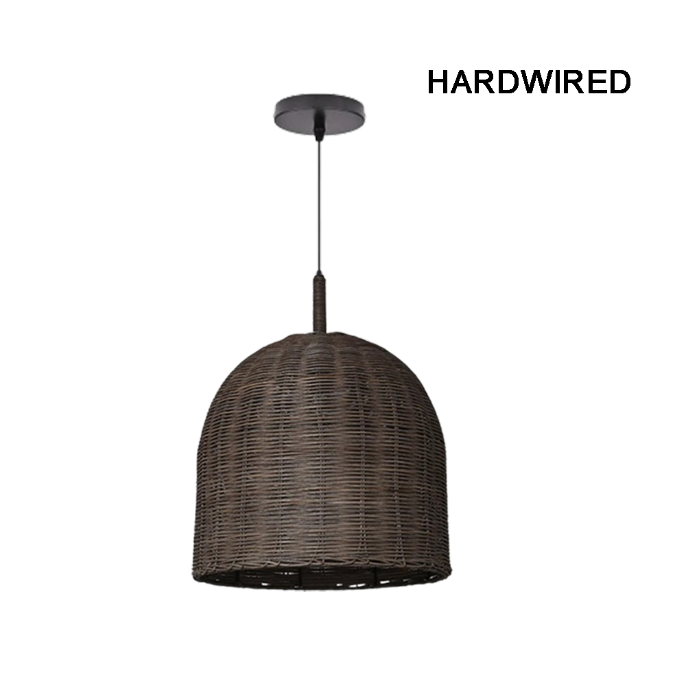Wabi Sabi Style Dark Rattan Lampshade Retro Pastoral Restaurant Hand-woven Pendant Light
