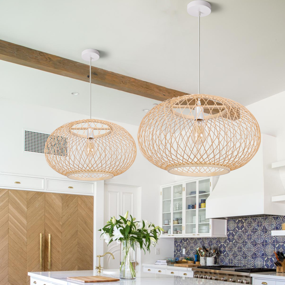 Dining room bamboo pendant light shade hand knitted chandelier