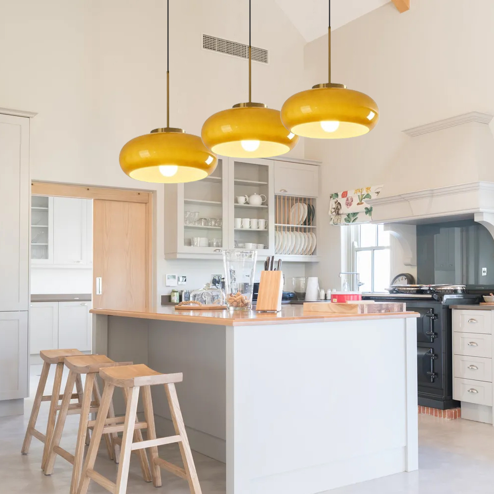 Mid Century Modern Yellow Glass Pendant Light Dining Room Bedroom Chandeliers