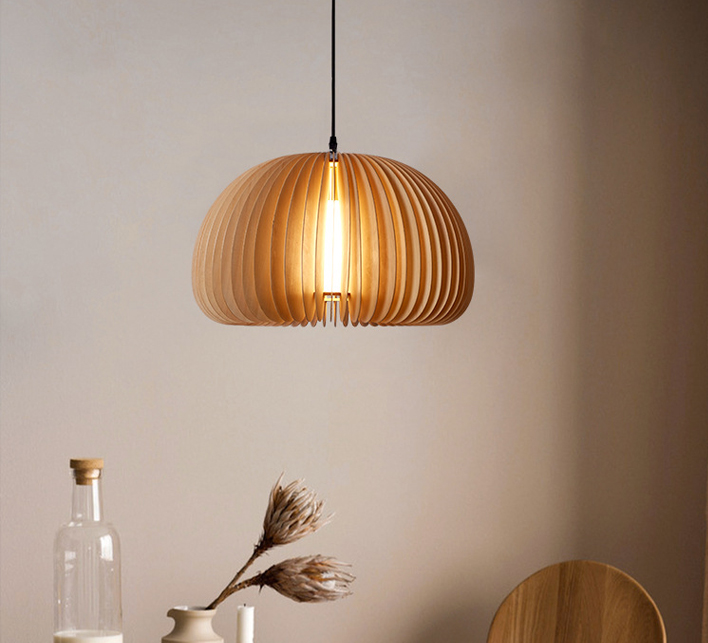 Restaurant Decorative Lamps Nordic Solid Wooden Pendant Light Pumpkin Chandelier