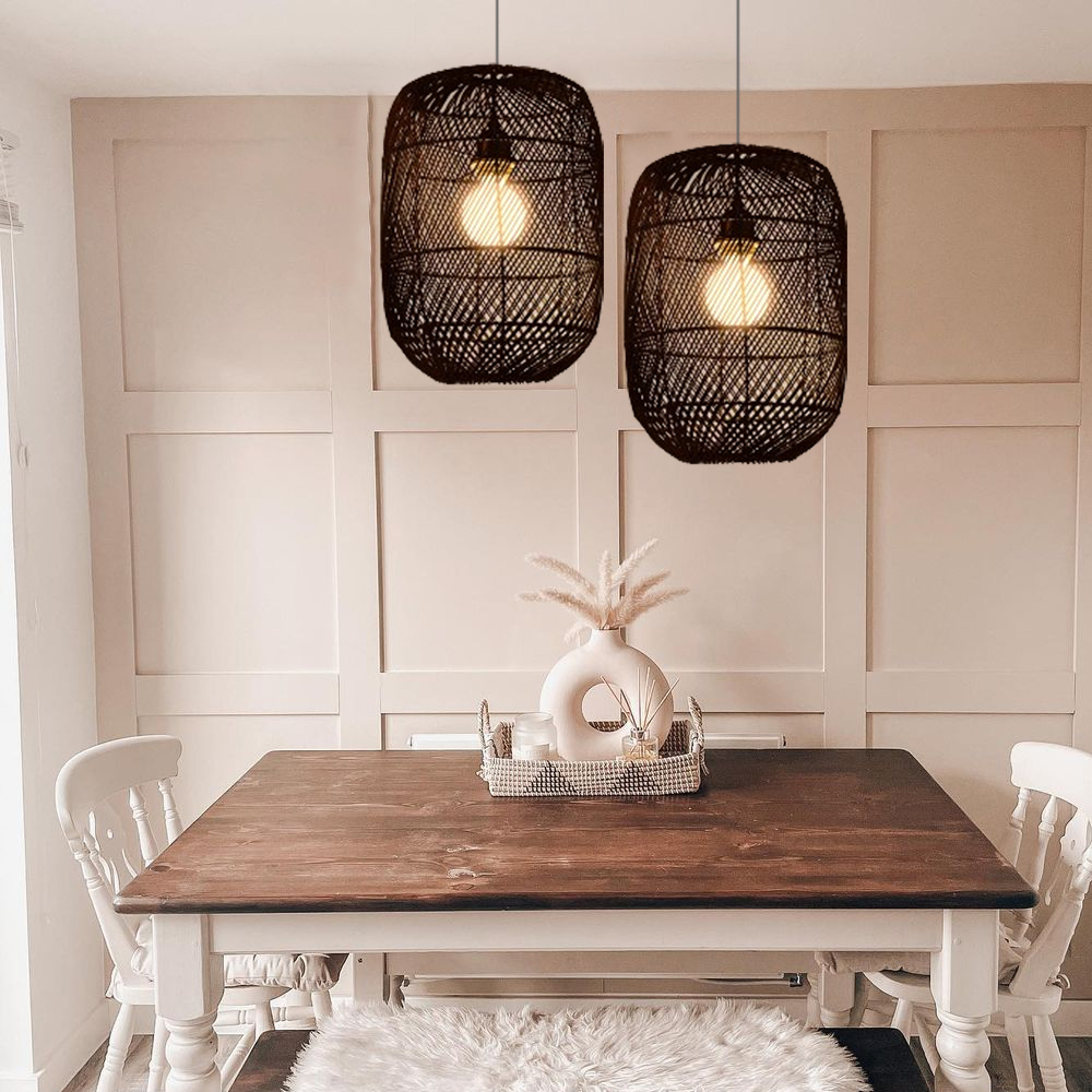 Modern Black Rattan Pendant Light For Kitchen Island Dining Room