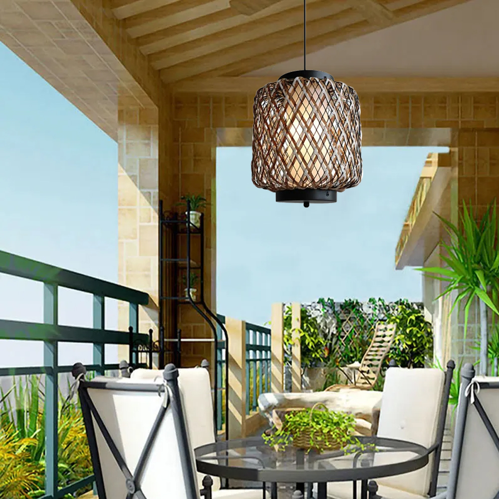 Outdoor Waterproof Lantern Chandelier Garden Balcony Rattan Decorative Lamps