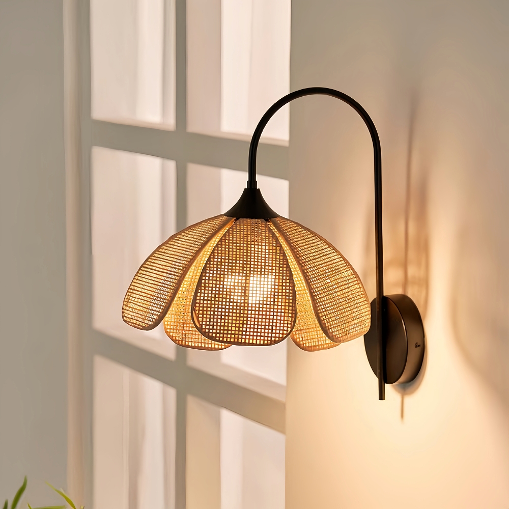 Japanese Wabi Sabi Style Rattan Woven Petal Wall Lamp