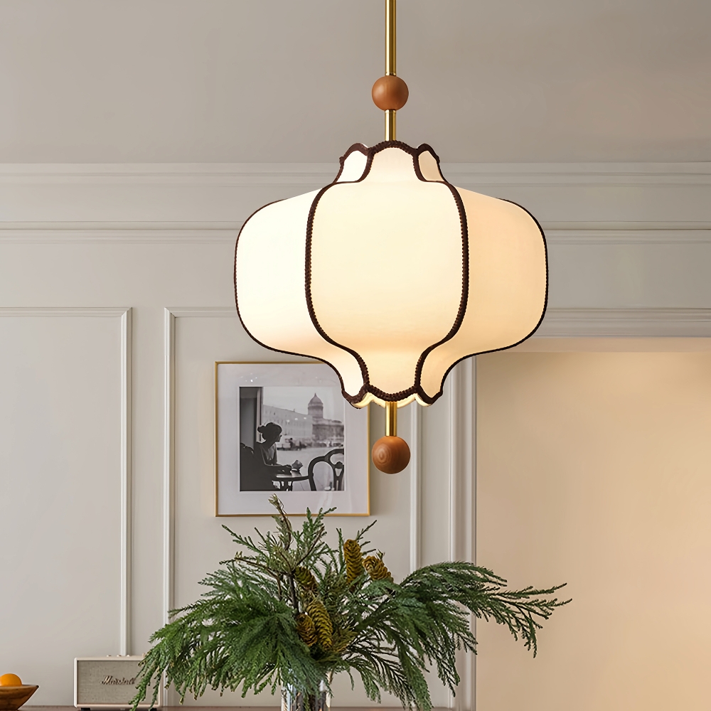 French Retro Style Bedroom Lace Fabric Pendant Light