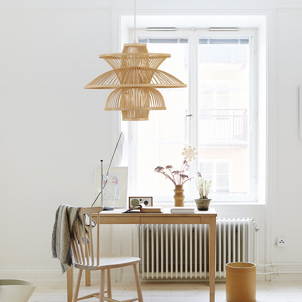 Bamboo Light Fixture Flower Lampshade Boho Deco Lamps