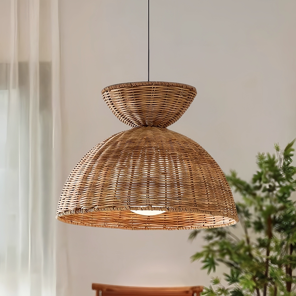 Wabi Sabi Style Dark Handmade Rattan Bird's Nest Shaped Pendant Light