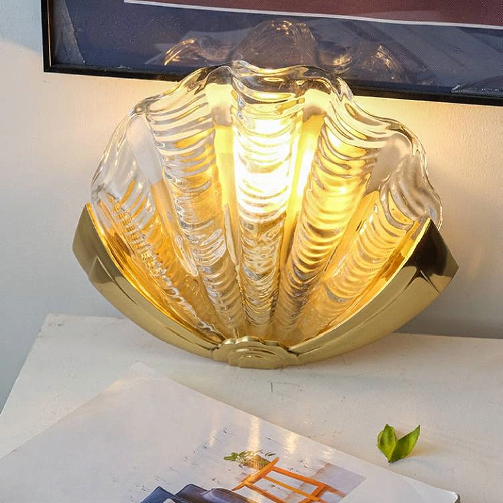 Brass Shell Glass Decorative Wall Lamp French Modern Living Room Bedroom Aisle Lighting Fixture