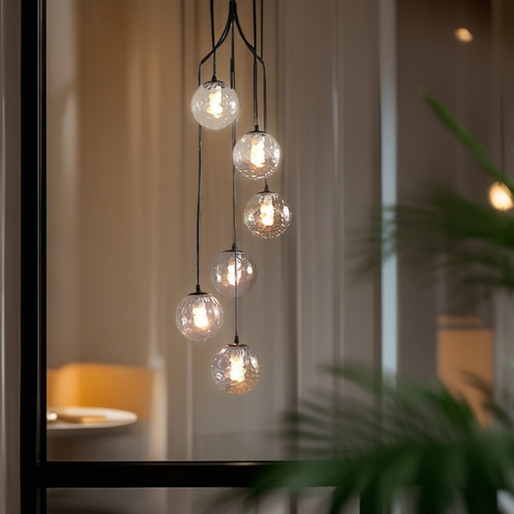 Hardwired Black Staircase Pendant Lights 400 CM/13.12ft Long Multiple Glass Sphere Chandelier