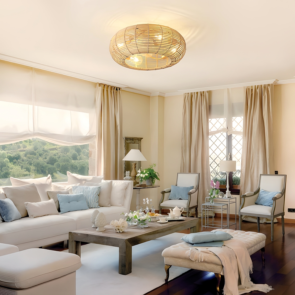 Bohemian Atyle Rattan 20 Inch Ceiling Fan Light 