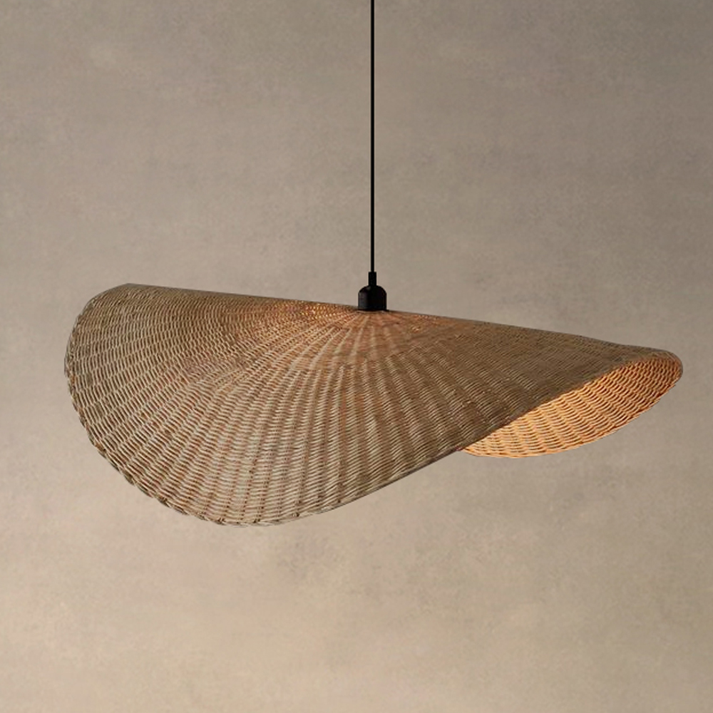 Japanese Rattan Light Pendant Wabi-sabi Retro Straw Hat Chandelier