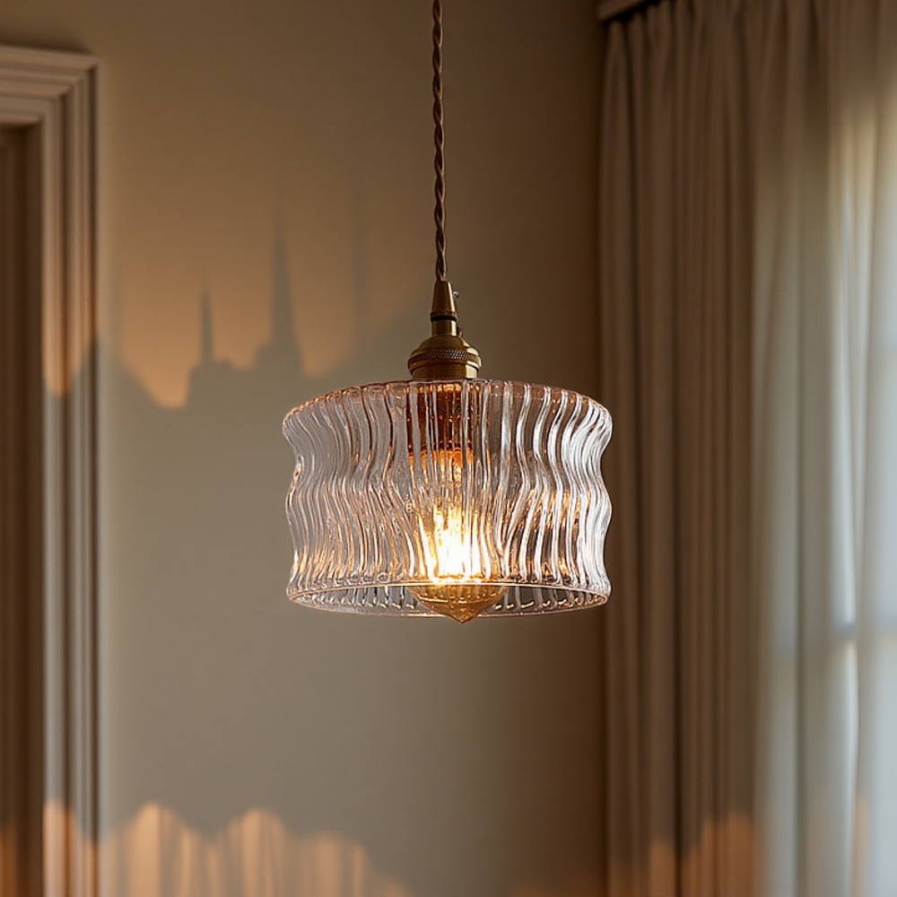 Japanese retro brass bark patterned glass chandelier