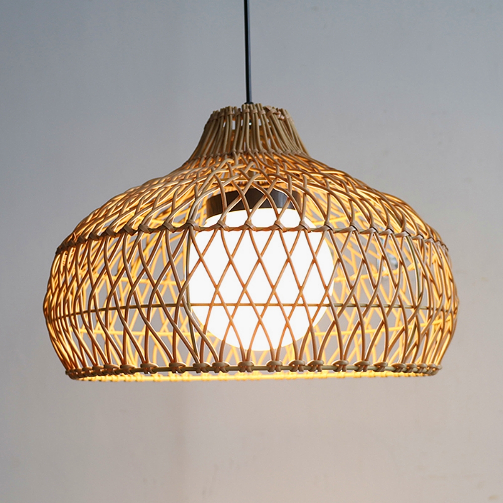 Outdoor courtyard waterproof rattan woven pendant light 16 inch decorative pendant light