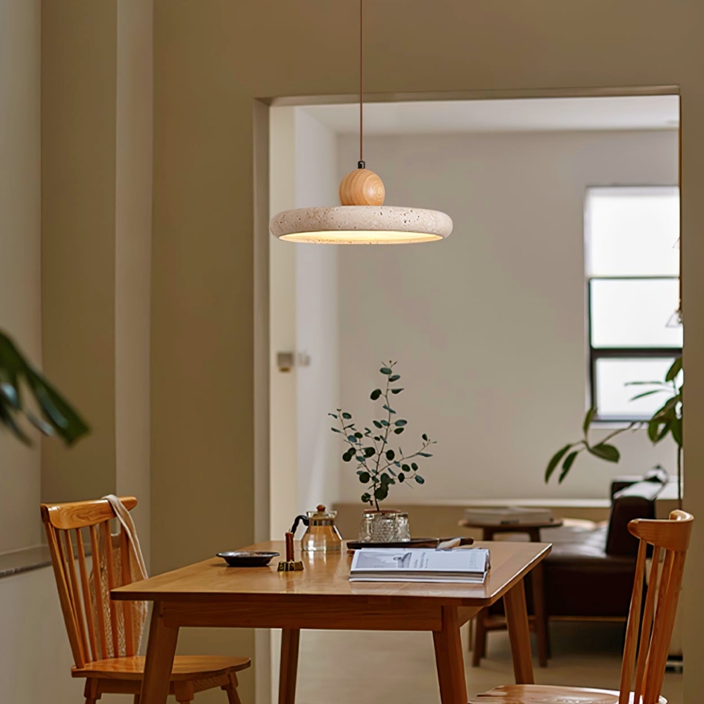 Wabi Sabi Style Yellow Cave Stone Circular Creative Pendant Light