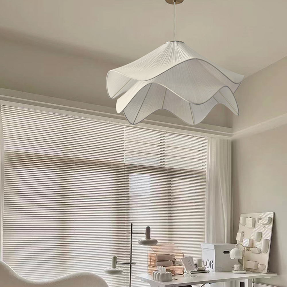 Simple Anna White Fabric Pendant Light French Living Room Flower Petal Chandelier