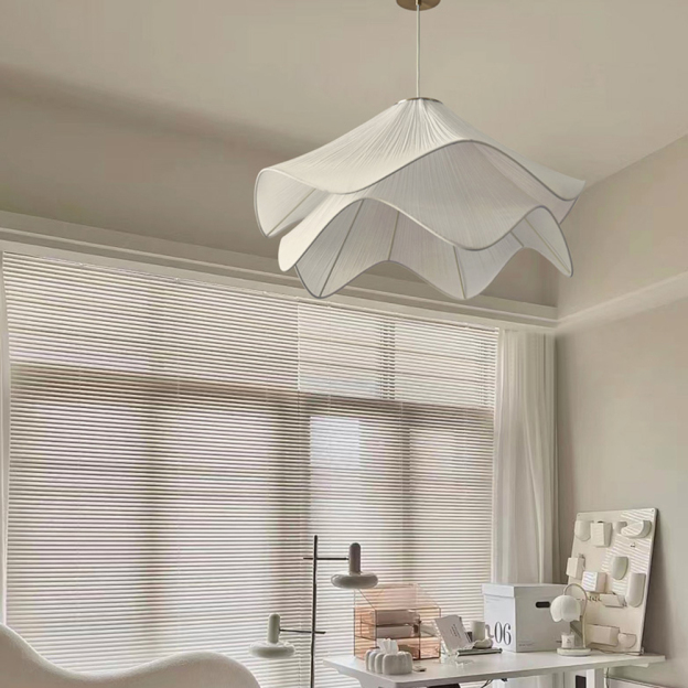 Simple Anna White Fabric Pendant Light French Living Room Flower Petal Chandelier