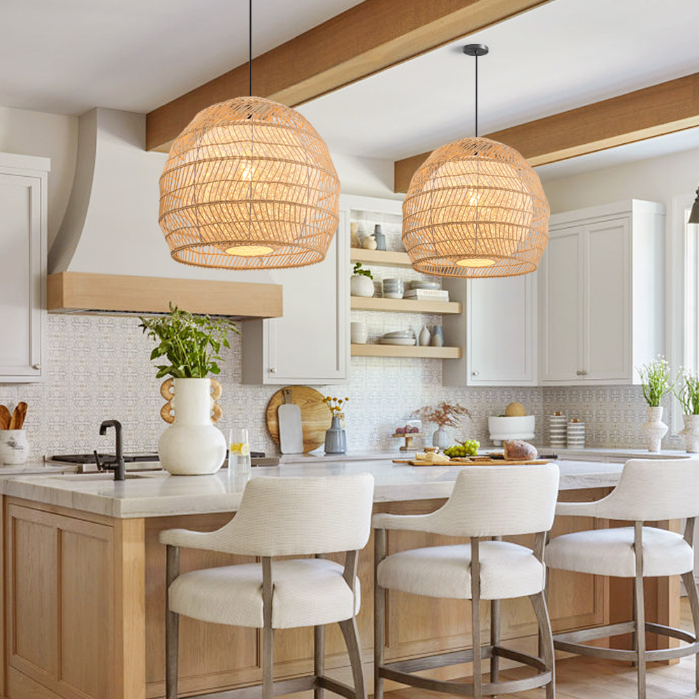 Bohemian coastal kitchen rattan pendant light dining room modern chandelier